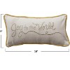 Storied Home Slub Lumbar Pillow with Embroidery, Piping, and Velvet Back "Joy to the World", Cream and Gold - 2 of 2