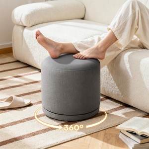 Bekrvio Swivel Round Pouf Ottoman,Acacia Wood Frame Linen Vanity Stool & Foot Rest, Small Coffee Table Ottoman for Living Room/Bedroom - 1 of 4