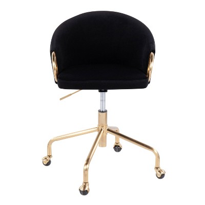 Claire Swivel Task Chair in Black Velvet with Gold Accents