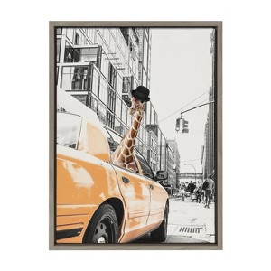 Kate & Laurel All Things Decor Sylvie Giraffe in New York Framed Canvas Wall Art by July Art Prints Zoo Animal City - 1 of 4