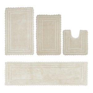 Lilly Crochet Collection 100% Cotton Tufted Reversible 4-Piece Bath Rug Set – Super Absorbent, Machine Washable Bathroom Mats with Crochet Pattern - 1 of 4