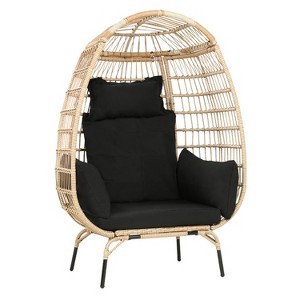 FDW Egg Chair Basket Lounge Chair Rattan Chair with Plush Cushions - 1 of 4