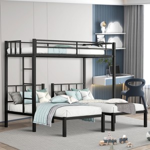 Triple Bunk Bed for Kids & Teens - Metal Frame, Detachable into 3 Twin Beds, Black Finish - 1 of 4