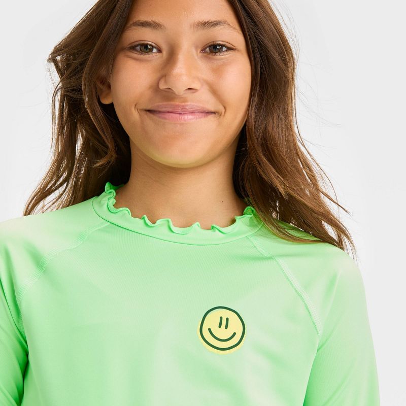 Girls' Smiley Face Rash Guard Swim Top - art class™ Green, 3 of 5
