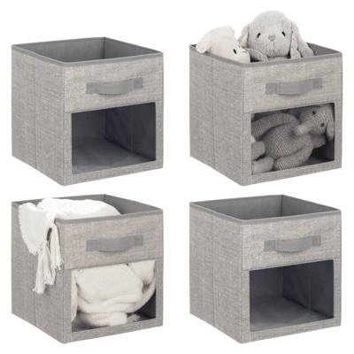 Image of mDesign Fabric Baby Nursery Storage Cube with Front Window/Handle, 4 Pack, Gray