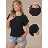 INSPIRE CHIC Women's Eyelet Short Sleeve Round Neck Hollow Out Summer Dressy Casual Blouses - 2 of 4