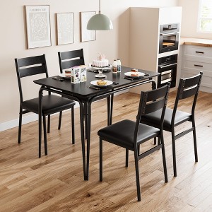 Kitchen Dining Room Table Sets for 4, 5-Piece Metal and Wood Dining Table Set for 4 - 1 of 4