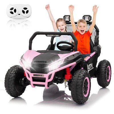 Black 24V 2 Seater Ride On UTV Kids Electric Car With Remote Control  Music Led Lights Spring Suspension And Wide Seats Black