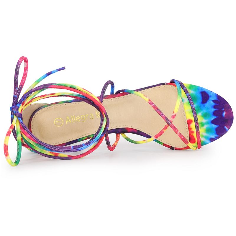 Allegra K Women's Lace Up Strappy Tie Dye Kitten Heels Sandals, 5 of 7
