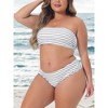 Women's Plus Size Two Pieces Bandeau Stripe Off Shoulder High Waist Bikini Sets - Agnes Orinda - 2 of 4
