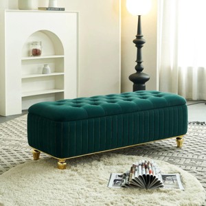 Rectangular Ottoman With Gold Decoration Strip,Velvet Bench With Storage ,Upholstered Storage Benches,Benches For Living Room-Cuddlewood - 1 of 4