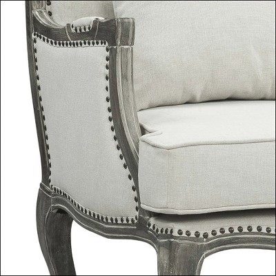Elegant Cabriole Carved Wood Accent Chair in Cream Linen