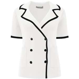 INSPIRE CHIC Women's Summer Short Sleeve Double Breasted Notched Collar Knit Sweater Tops - 1 of 4