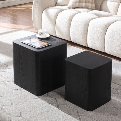 Nesting Coffee Table Set of 2, Side Table End Table for Living Room, Office, Bedroom, Black Oak