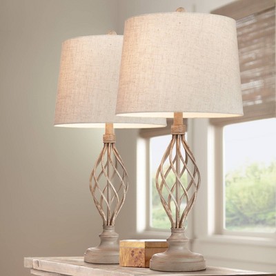 Annie 28" Weathered Sand Iron Table Lamps with Cream Shades, Set of 2