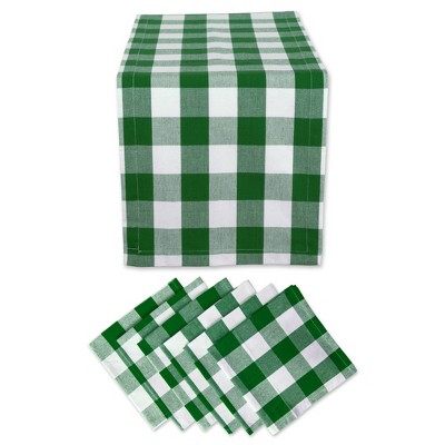 7pc Cotton Buffalo Check Table Runner and Napkin Set Green - Design Imports