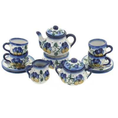 Blue Rose Polish Pottery Pansies Miniature Tea Set