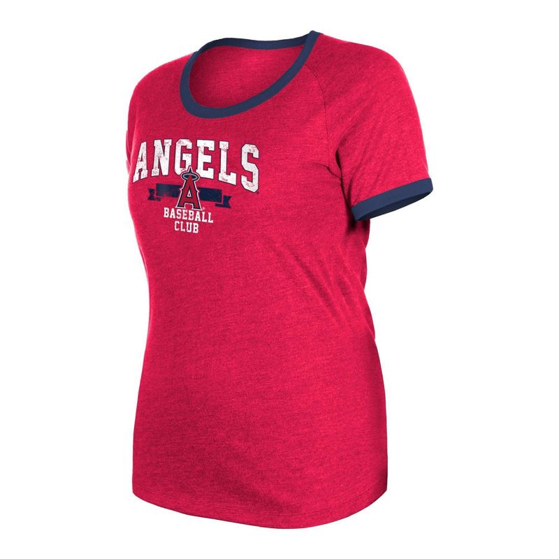 MLB Los Angeles Angels Women&#39;s Heather Bi-Blend Ringer T-Shirt, 3 of 7