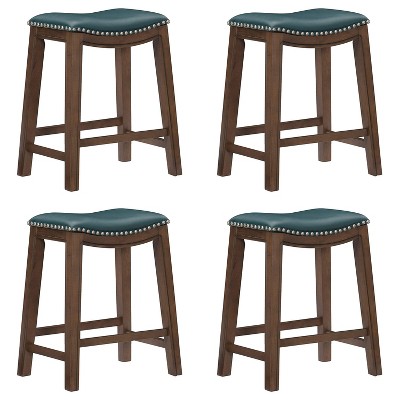 Homelegance 24" Counter Height Wooden Stool Saddle Seat Barstool, Green (4 Pack)