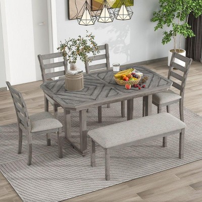 Streamdale 6-Piece Rubberwood Dining Table Set With Beautiful Wood Grain Pattern Table Top Solid Wood