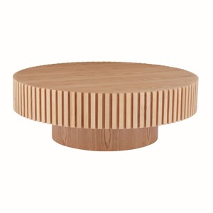 39.37" Modern Round Coffee Table for Living Room, MDF Wood Handcrafted Drum Table - Panipeachy - 1 of 4