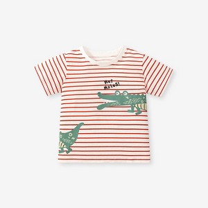 MyKids-Usa Alligator Cartoon Printing Unisex Kids Striped T-Shirt In European And American Style For Summer - 1 of 4