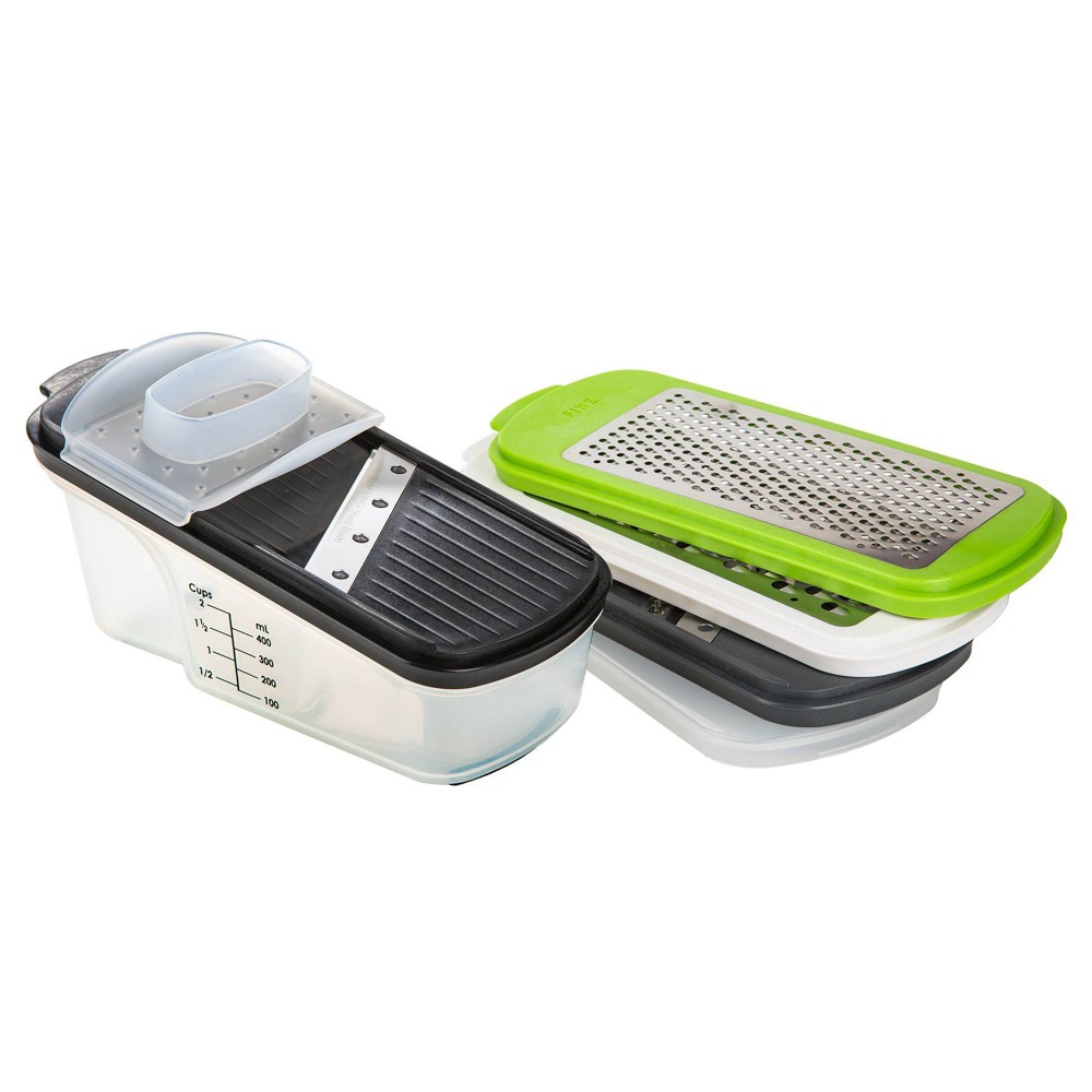 Prepworks 7pc Grate Slice and Store Set: Mandoline & Cucumber Slicer, Grater, Dishwasher-Safe, Stainless Steel Blades