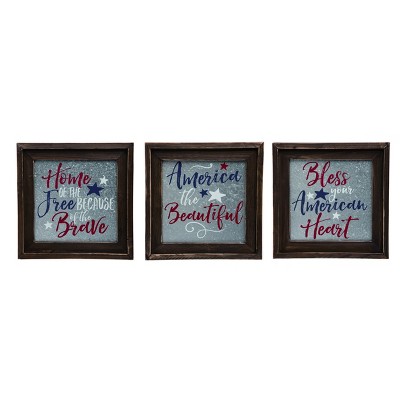 Transpac Wood/Galvanized America Decor Set of 3 Patriotic Home Decorations