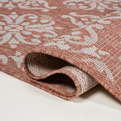 Salmon and Cream Synthetic Reversible 4' x 6' Area Rug