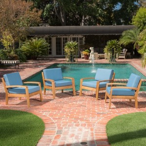 Christopher Knight Home Grenada Outdoor Acacia Wood Club Chairs with Cushions (Set of 4) - 1 of 4