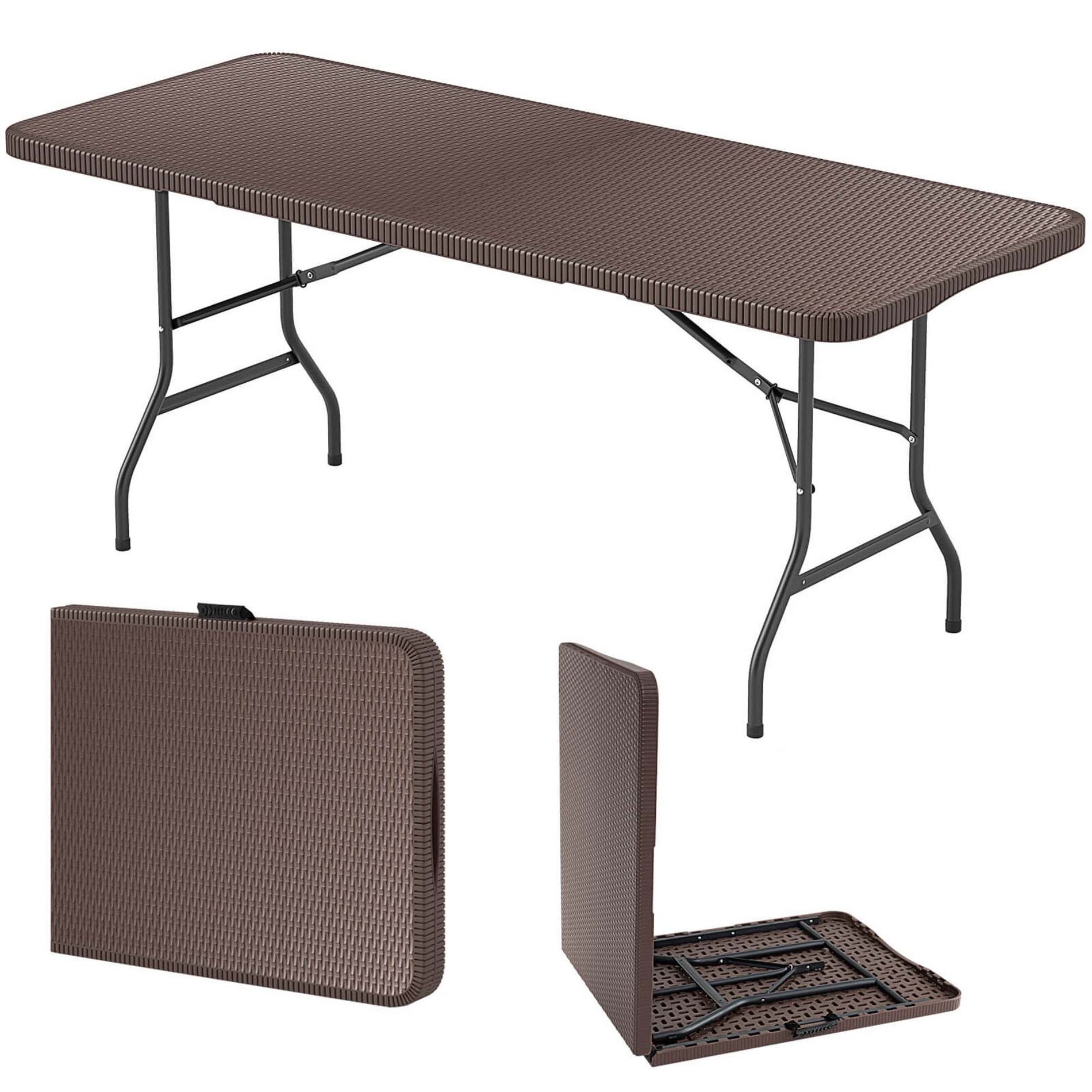 Costway 350 LBS Fold-in-Half Table with Rattan-Like HDPE Tabletop Safe Lock Mechanism