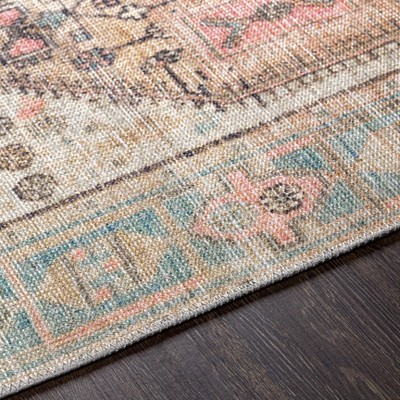 Alanya Blue and Beige Washable Chenille Runner Rug