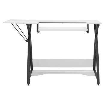 Comet Plus Sewing/Office Table with Fold Down Top, Height Adjustable Platform and Bottom Storage Shelf Black/White - Sew Ready