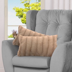 Cheer Collection Luxurious Faux Fur Throw Pillows Set of 2 - Sand (12" x 20") - 1 of 4