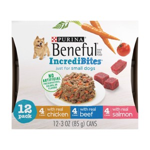 Purina Beneful IncrediBites Chicken, Beef & Salmon Recipes Small Dogs Wet Dog Food - 3oz/12ct Variety Pack - 1 of 4