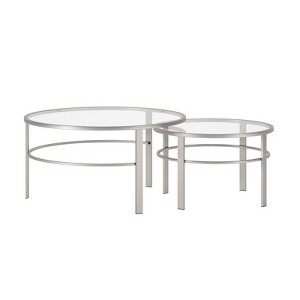 2 Piece Nested Metal & Glass Coffee Table in Satin Nickel and Gray - Henn&Hart - 1 of 4
