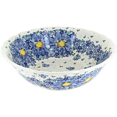Blue Rose Polish Pottery Blue Starflower Large Serving Bowl