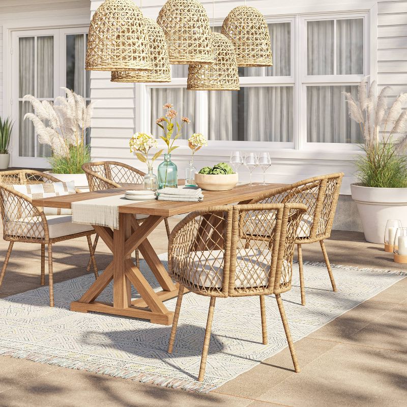 Wood Rectangle Morie Farmhouse Outdoor Patio Dining Table Brown - Threshold&#8482;, 3 of 8