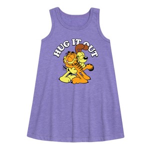 Girls' - Garfield - Hug It Out Graphic Sleeveless Aline Dress - 1 of 3