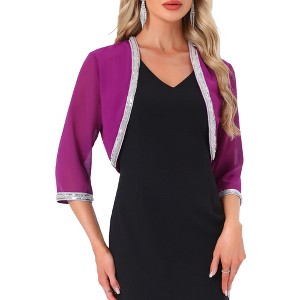 INSPIRE CHIC Women's Open Front Sequin Long Sleeve Shrug Sweaters - 1 of 4