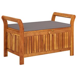 vidaXL Patio Storage Bench with Cushion, 35.8" Solid Wood Acacia - 1 of 4