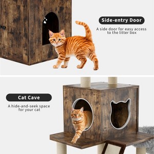 Hidden Litter Box Enclosure with Condo £¦ Cat Tree, Modern 2 in 1 Cat Tree Tower with Basket/Observation Deck, Suitable for Types of Cats - 1 of 4