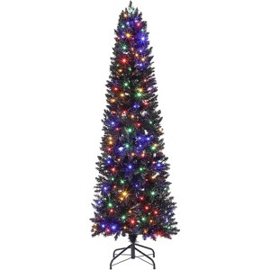 6 Ft Pre-Lit Black Halloween Christmas Tree, Artificial Pencil Christmas Tree with 571 Tips, 250 Colorful LED Lights, 8 Lighting Modes, Metal Base - 1 of 4