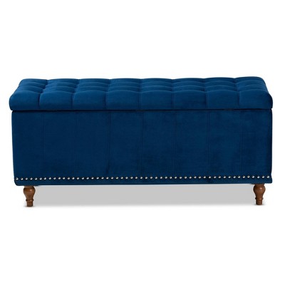 Elegant Navy Blue Velvet 42" Tufted Storage Ottoman Bench