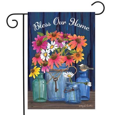 Bless Our Home Mason Jars Summer Garden Flag Floral 18" x 12.5"
