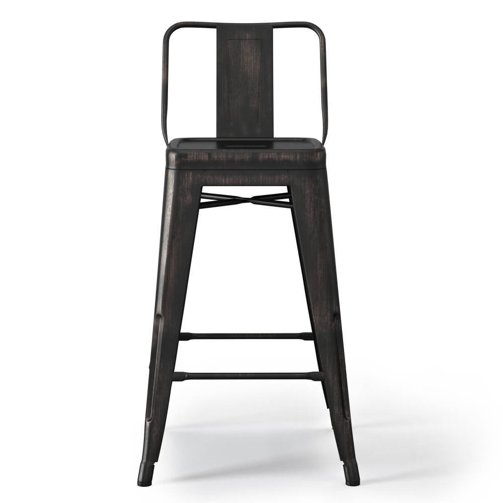 Set of 2 24" Josephine Metal Counter Height Barstools Distressed Black - WyndenHall: Industrial Design, Non-Upholstered, Fixed Height