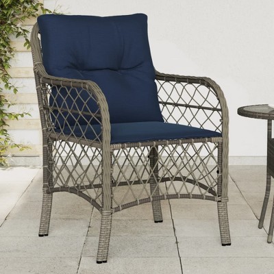 vidaXL Comfortable Poly Rattan Patio Chairs with Navy Cushions - Set of 2, UV and Weather-Resistant, Easy Clean Outdoor Seating