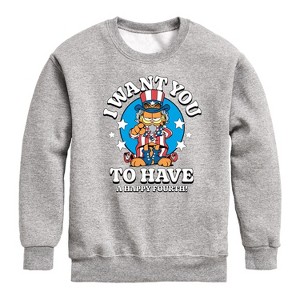 Boys' - Garfield - Want You To Have A Happy Fourth Graphic Long Sleeve Fleece Sweatshirt - 1 of 4