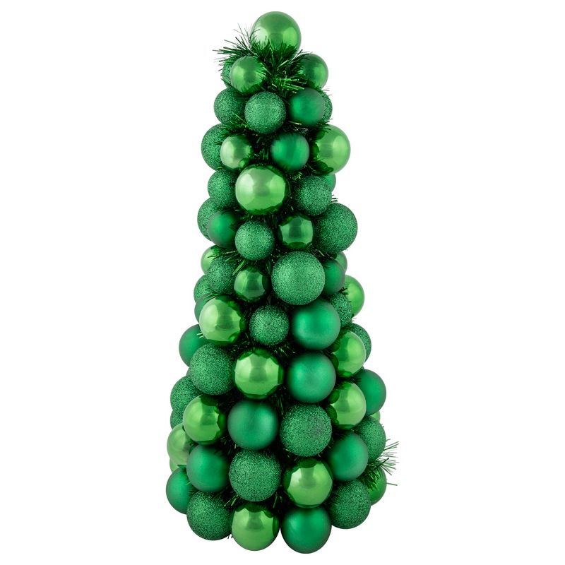 Northlight 15.75" Green 3-Finish Shatterproof Ball Christmas Tree with Tinsel, 1 of 8