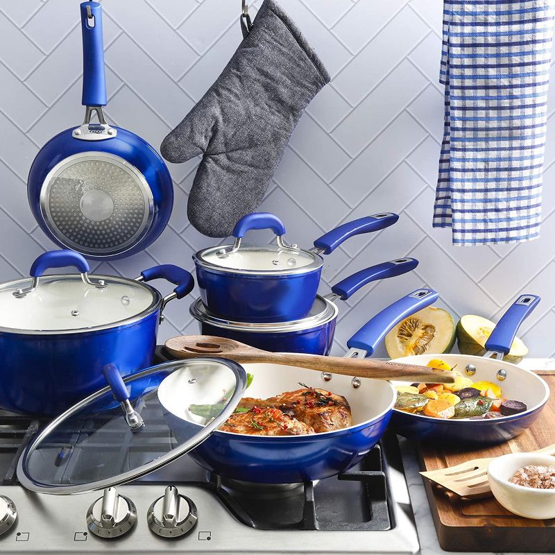 Kenmore Arlington Aluminum Ceramic Coated Nonstick Cookware Set in Metallic Blue, 4 of 11